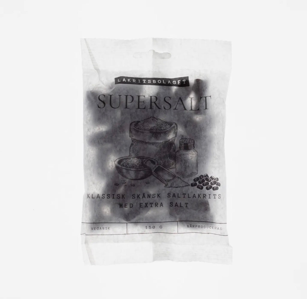 Supersalt – Ekstra salt lakris. Sendes fra Sverige 2. juli. Kan bestilles nå.
