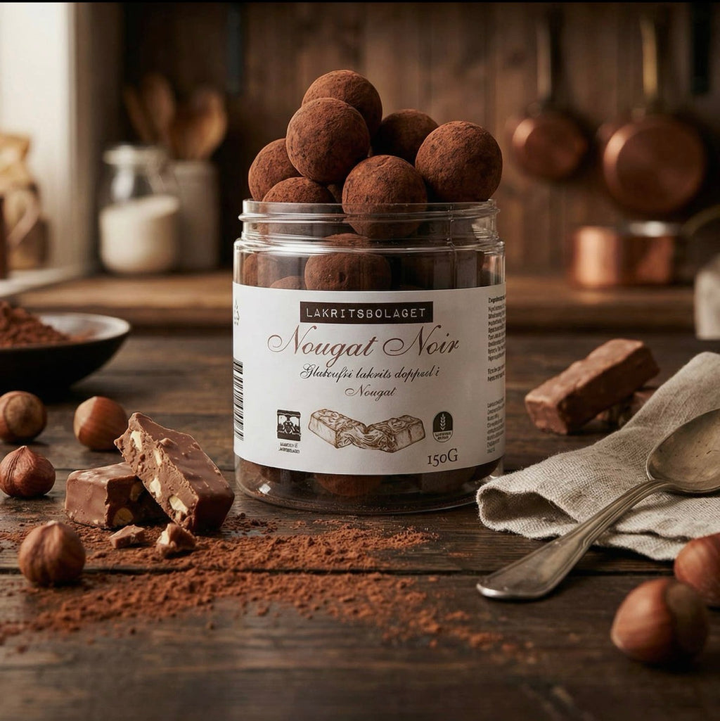 Lakris med nougat & kakao – Nougat Noir. Sendes fra Sverige 2 juli. Kan bestilles nå.