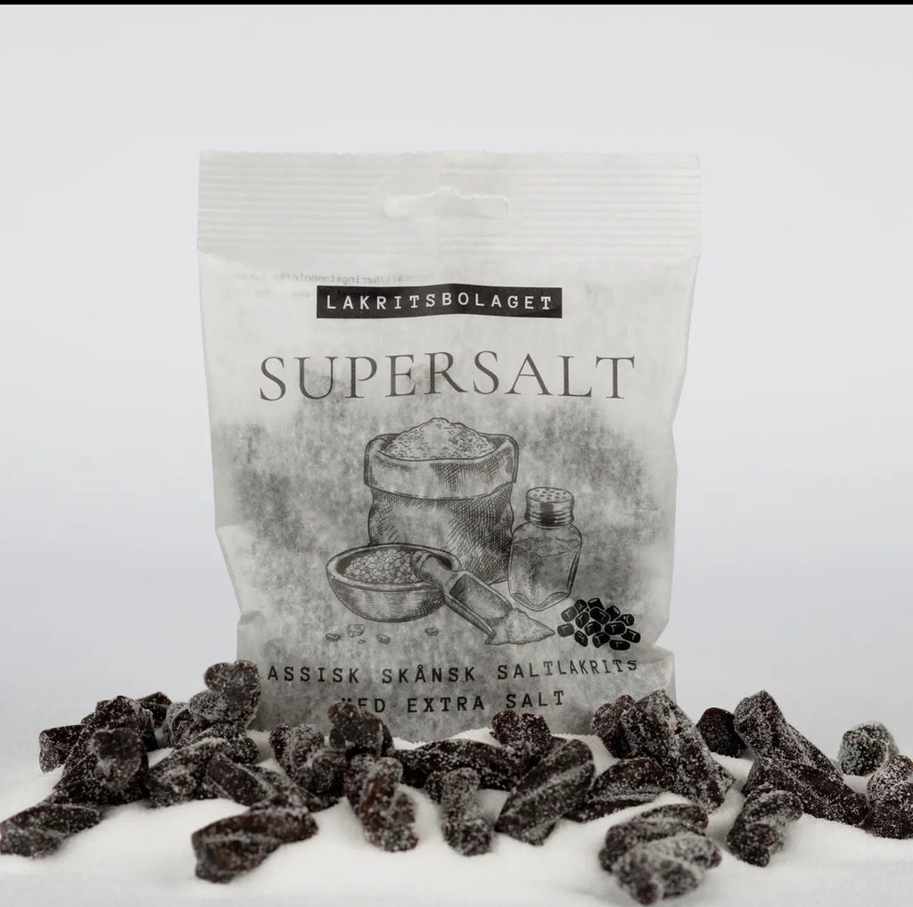 Supersalt – Ekstra salt lakris. Sendes fra Sverige 2. juli. Kan bestilles nå.