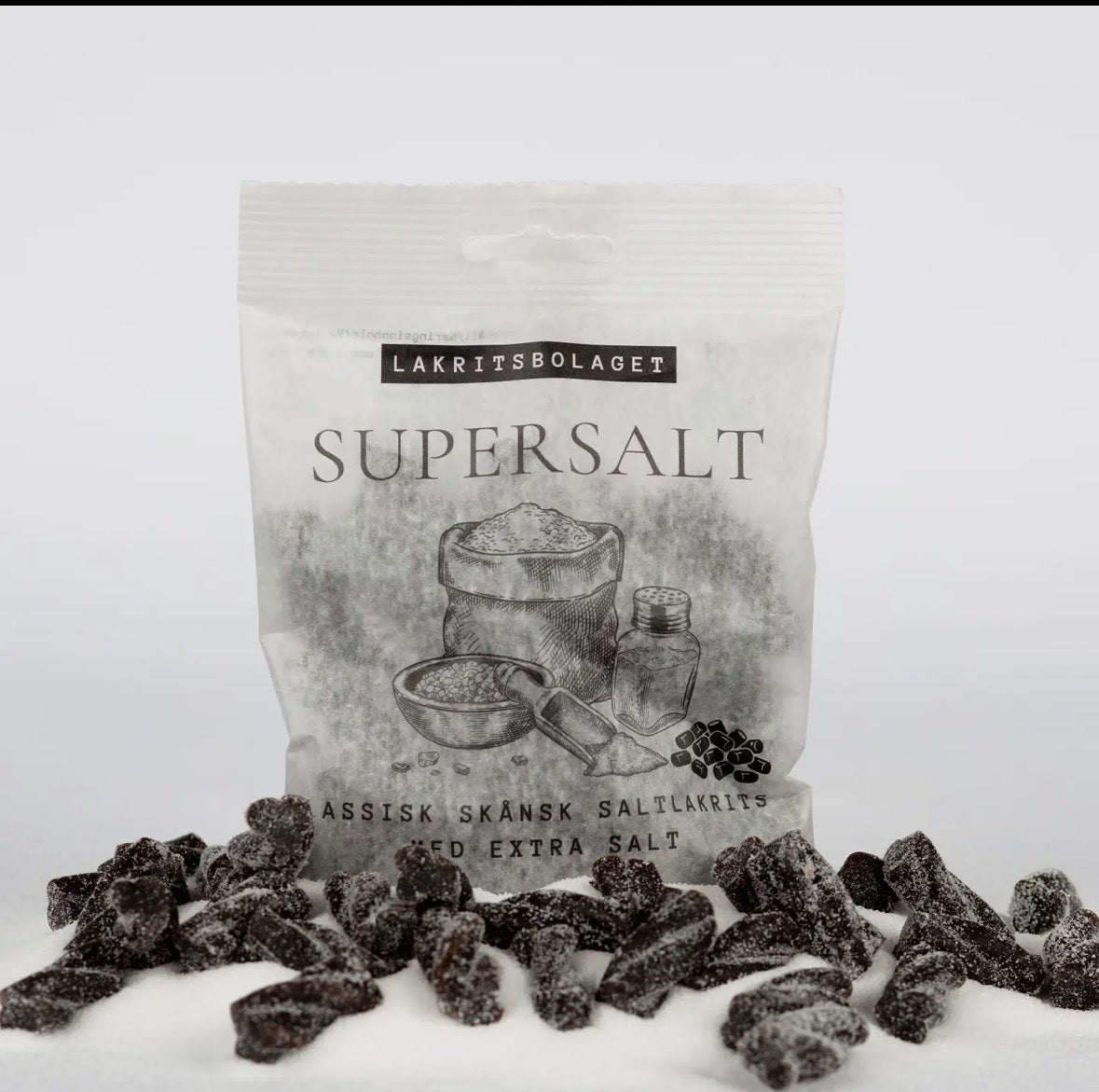 Supersalt – Ekstra salt lakris. Sendes fra Sverige 2. juli. Kan bestilles nå.