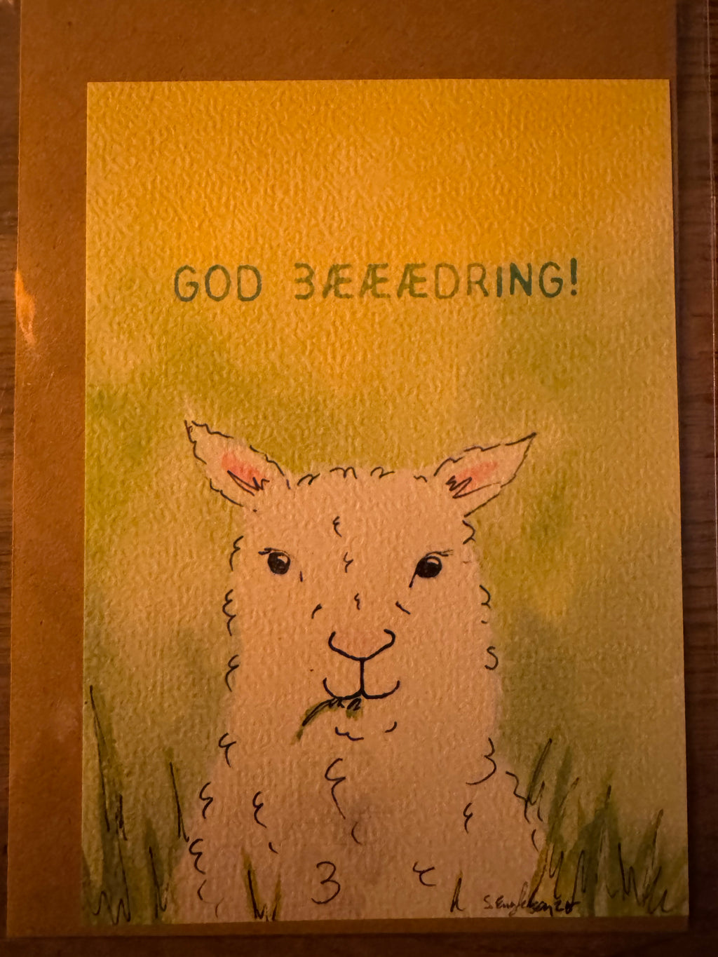 God bedring - håndillustrert kort med sau