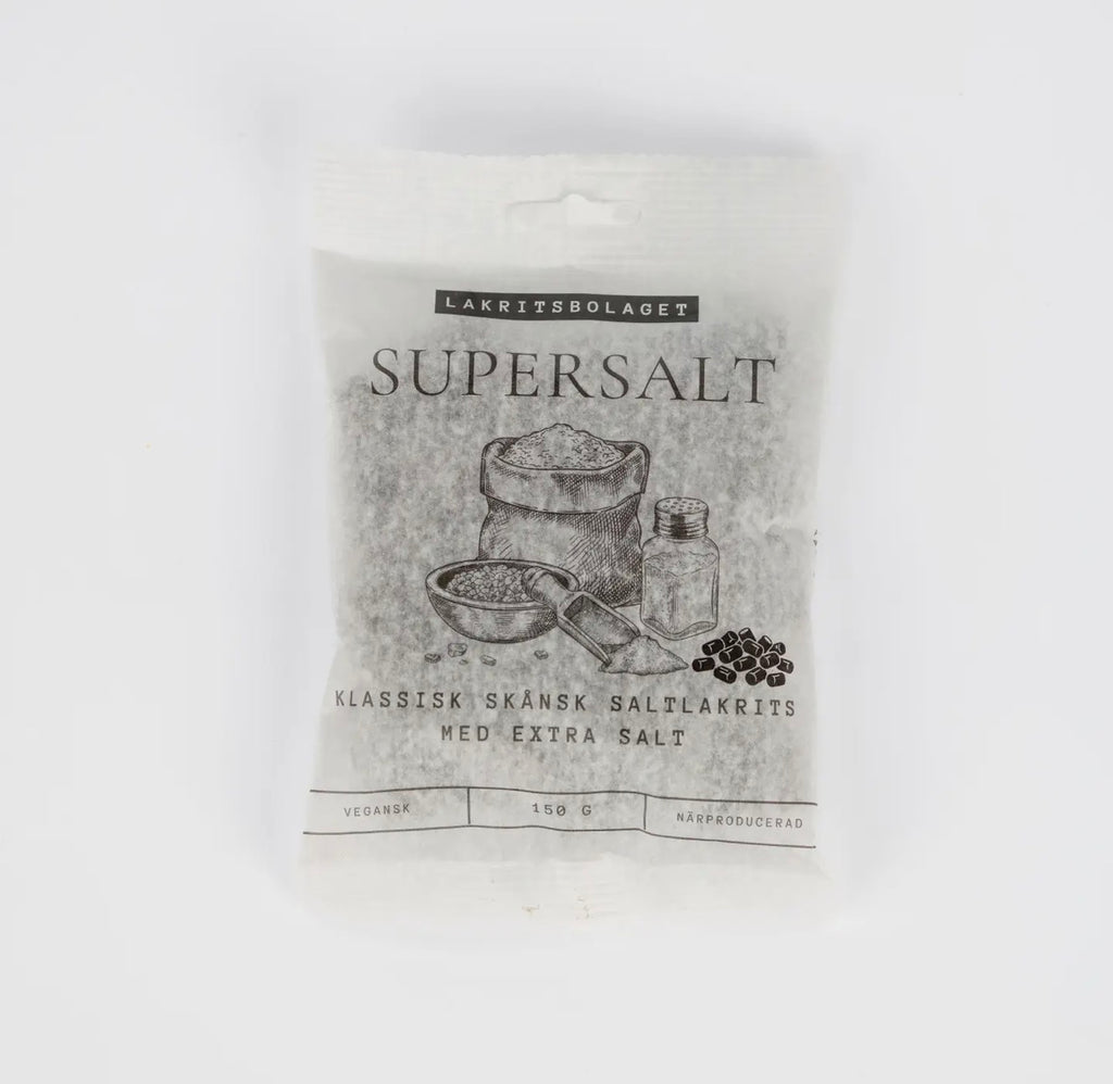 Supersalt – Ekstra salt lakris. Sendes fra Sverige 2. juli. Kan bestilles nå.