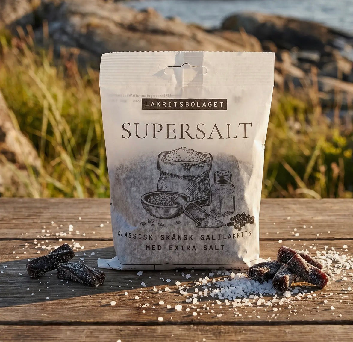 Supersalt – Ekstra salt lakris. Sendes fra Sverige 2. juli. Kan bestilles nå.