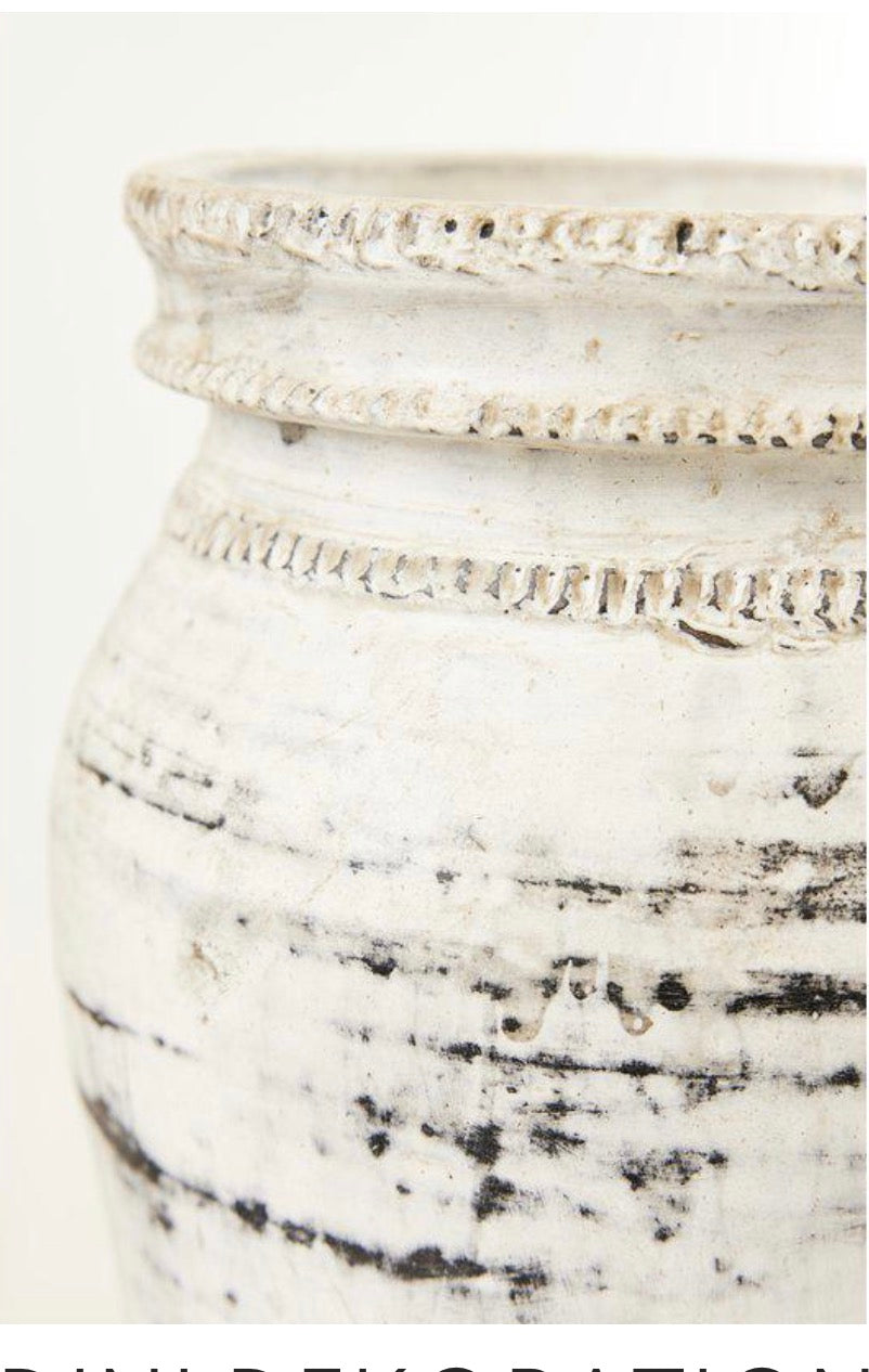 Nandini urne i keramikk – dekorativ vase/krukke i offwhite (29 cm)